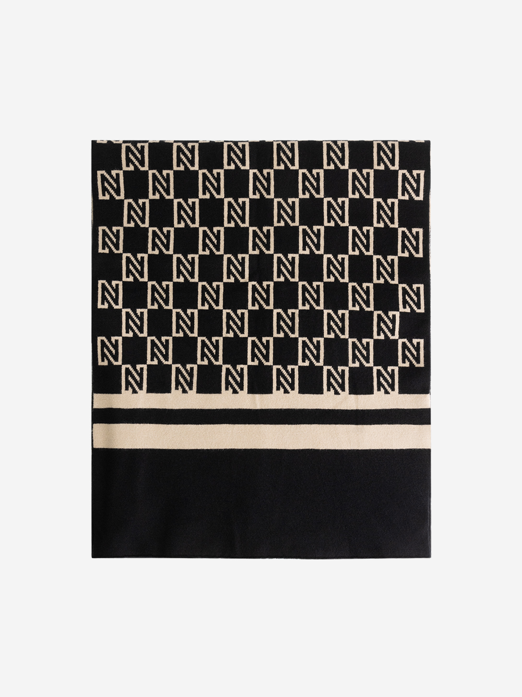 Reversible scarf with N-logo pattern